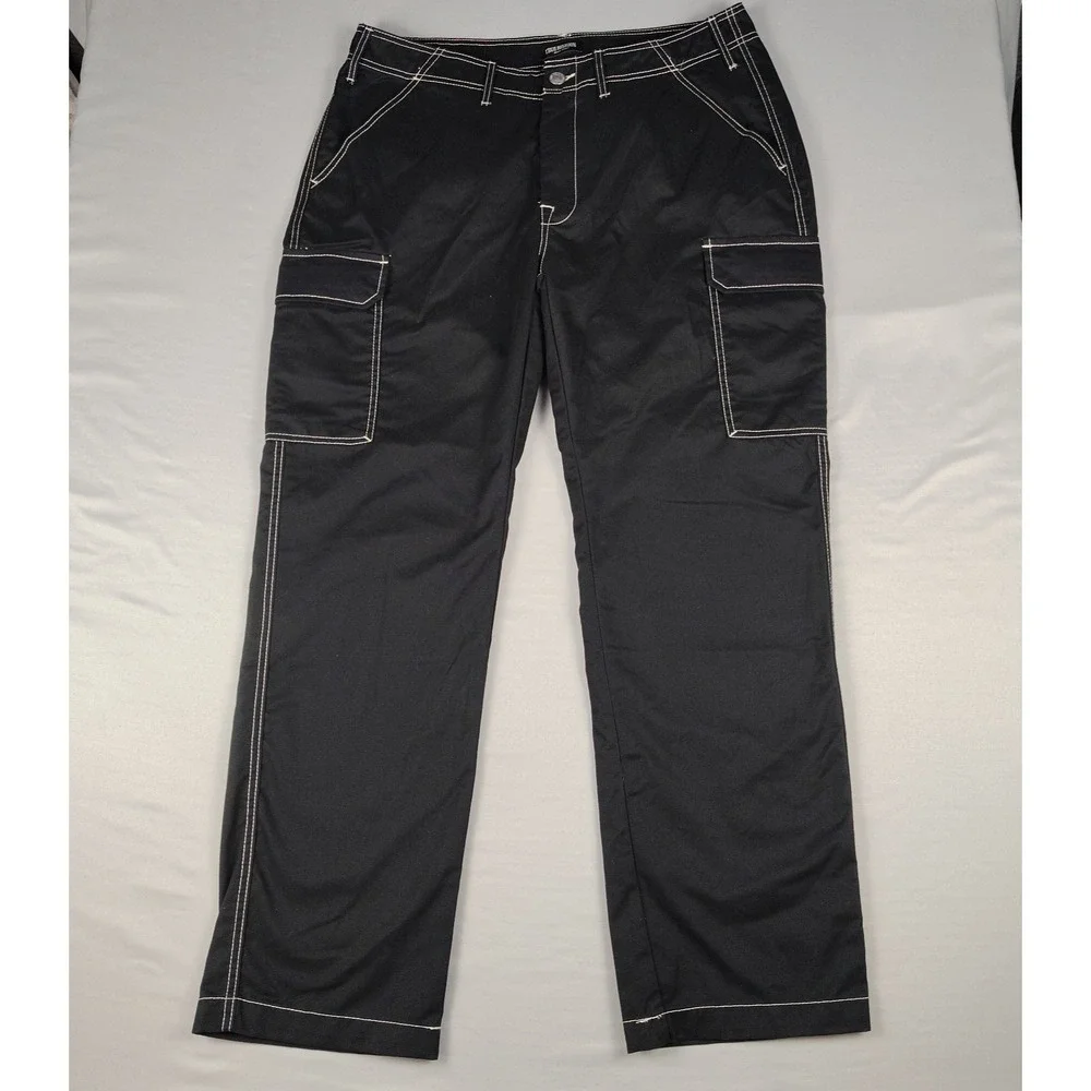 NWT True Religion Cargo Pants Mens 36x31.5 Black Straight White Contrast Stitch